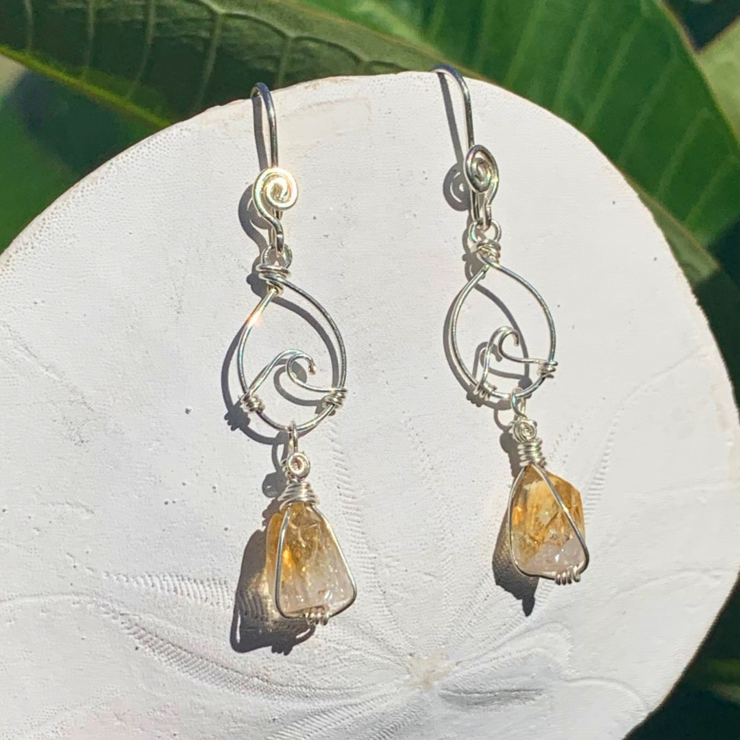 Citrine Earrings, Wire Wrapped Long Earrings, Sterling Silver Earrings for Women, Dangle Earrings, Wave retailer Earrings, Statement Earrings